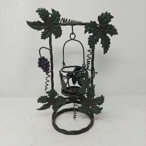 Wrought Iron Woven Hanging Tea Candle Holder Ivy Grapes Vintage Tuscan Wine